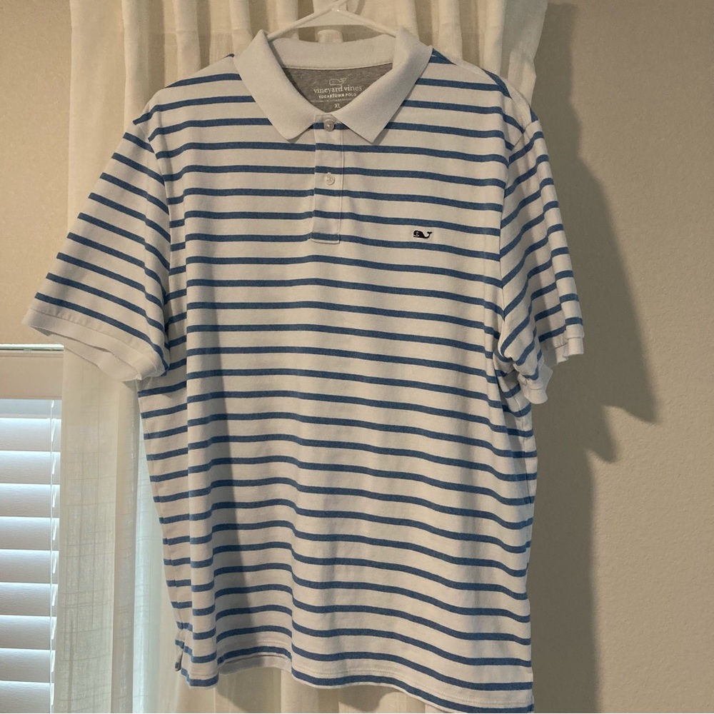 VINEYARD VINES Edgartown Polo Shirt Cotton Mens XL Blue White Striped